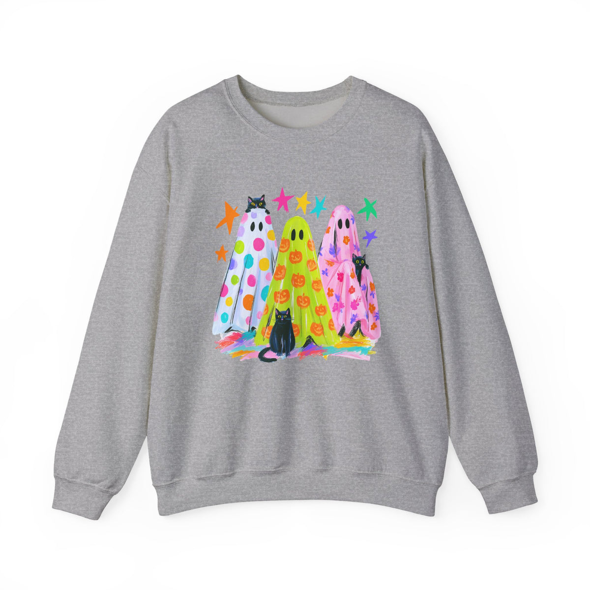 Colorful Polka Dot Halloween Ghost Sweatshirt Fun Graphic Crewneck