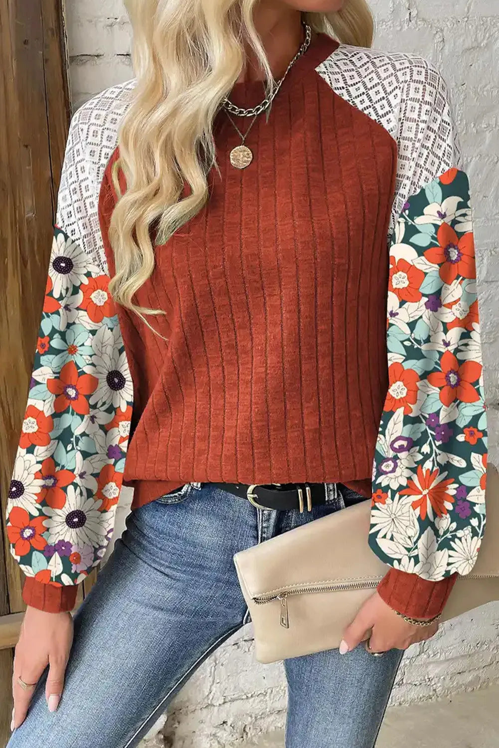 Printed Round Neck Long Sleeve Top - Sydney So Sweet