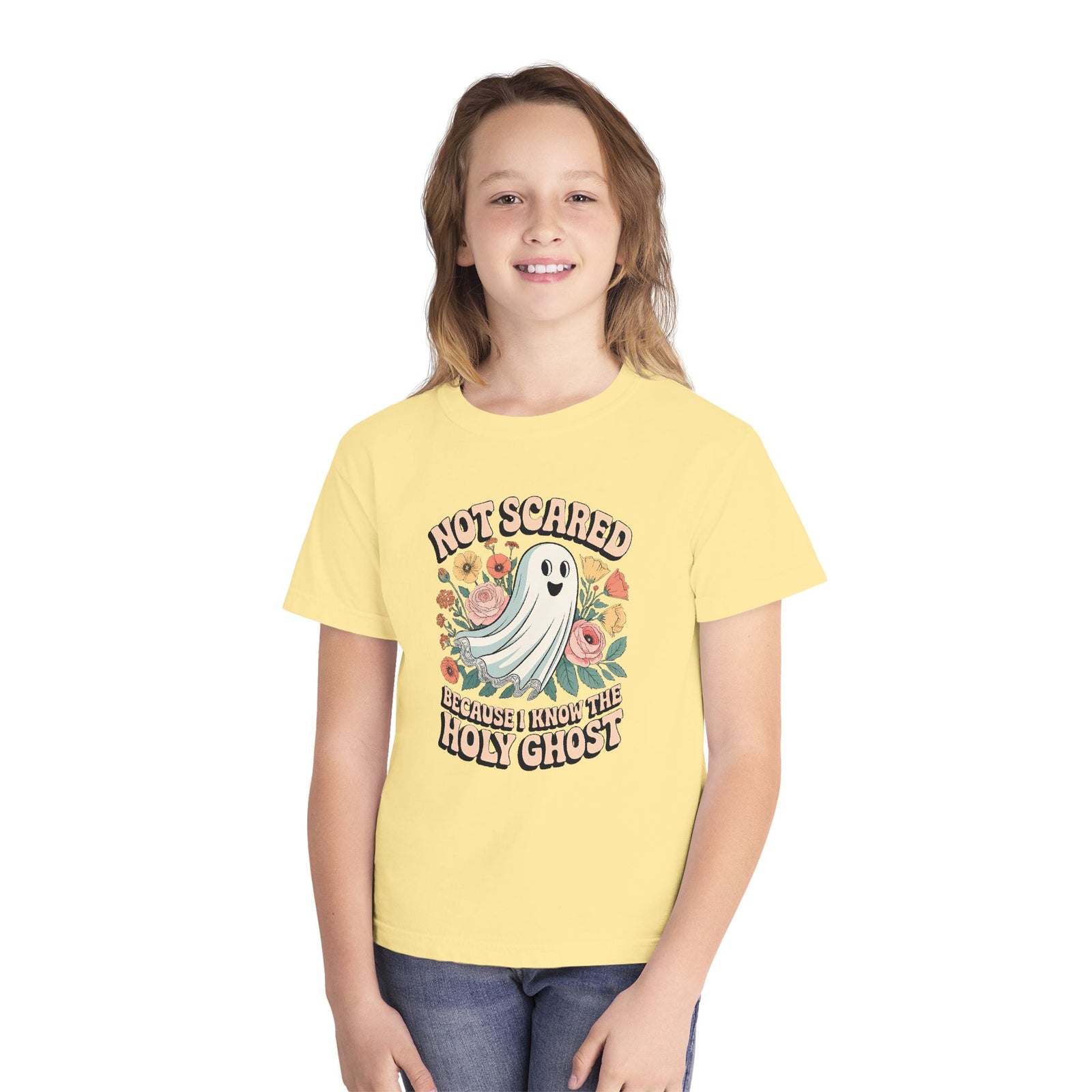 Not Scared Holy Ghost T-Shirt Christian Halloween Kids Graphic Tee