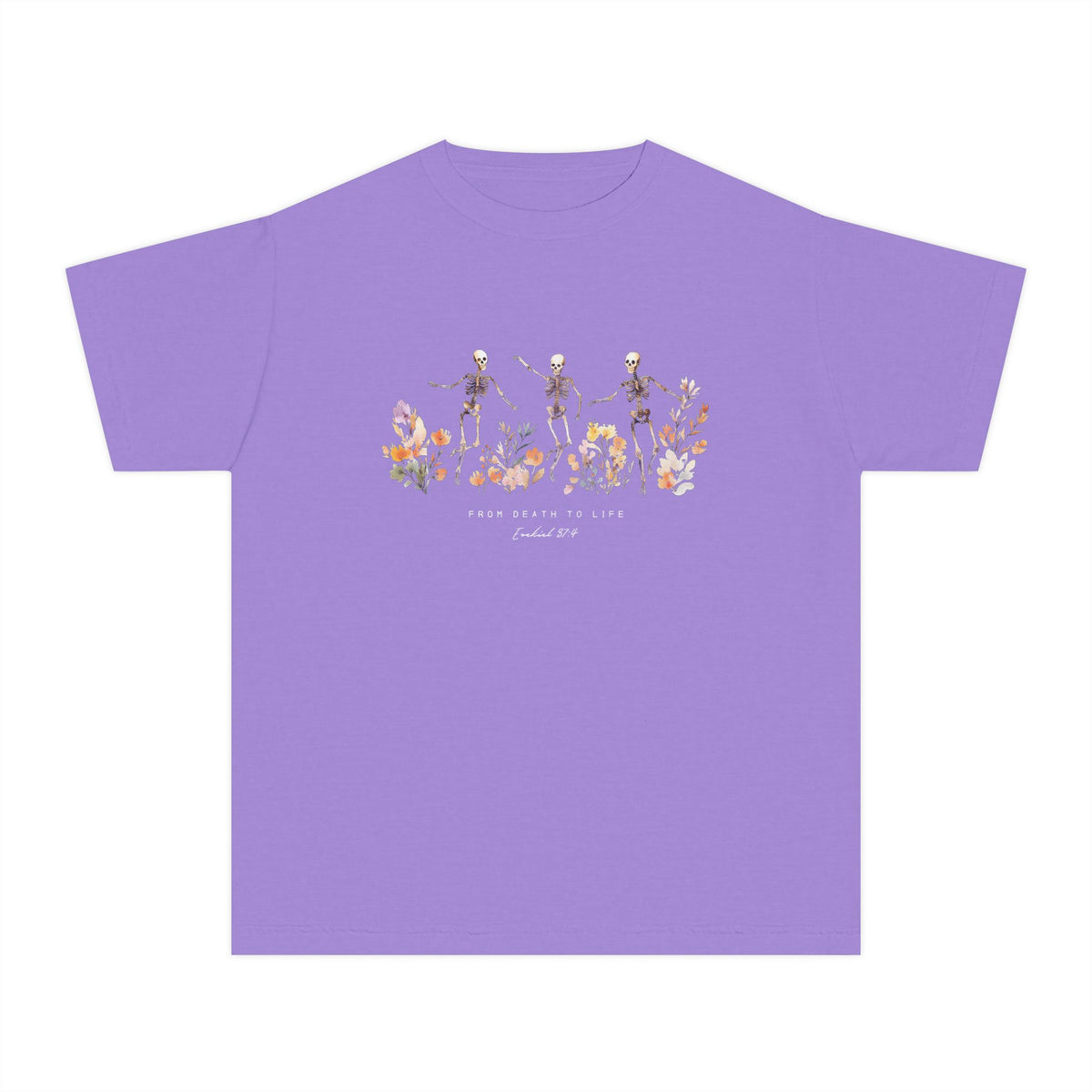 Floral Skeletons From Death to Life T-Shirt Halloween Kids Christian Graphic Tee