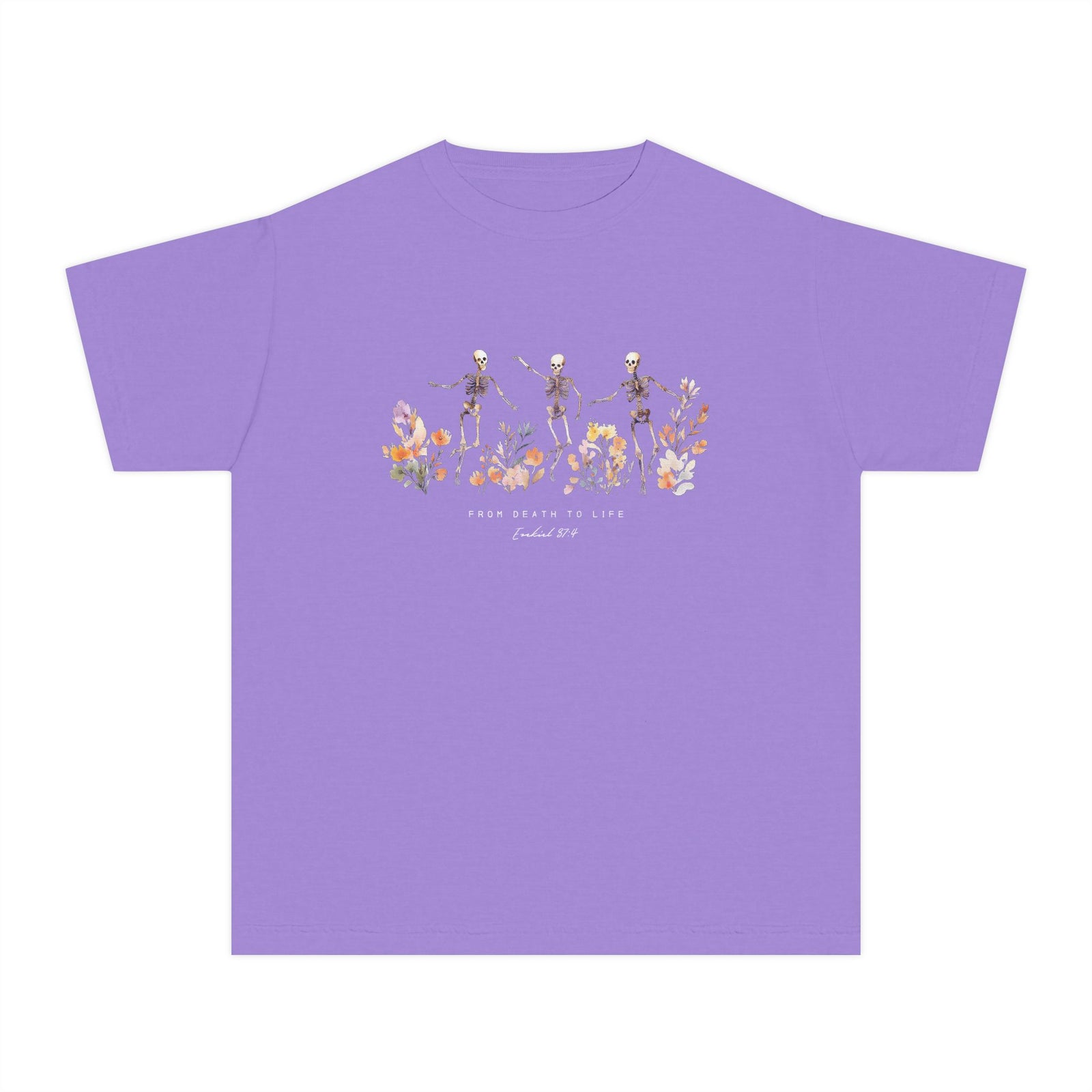 Floral Skeletons From Death to Life T-Shirt Halloween Kids Christian Graphic Tee