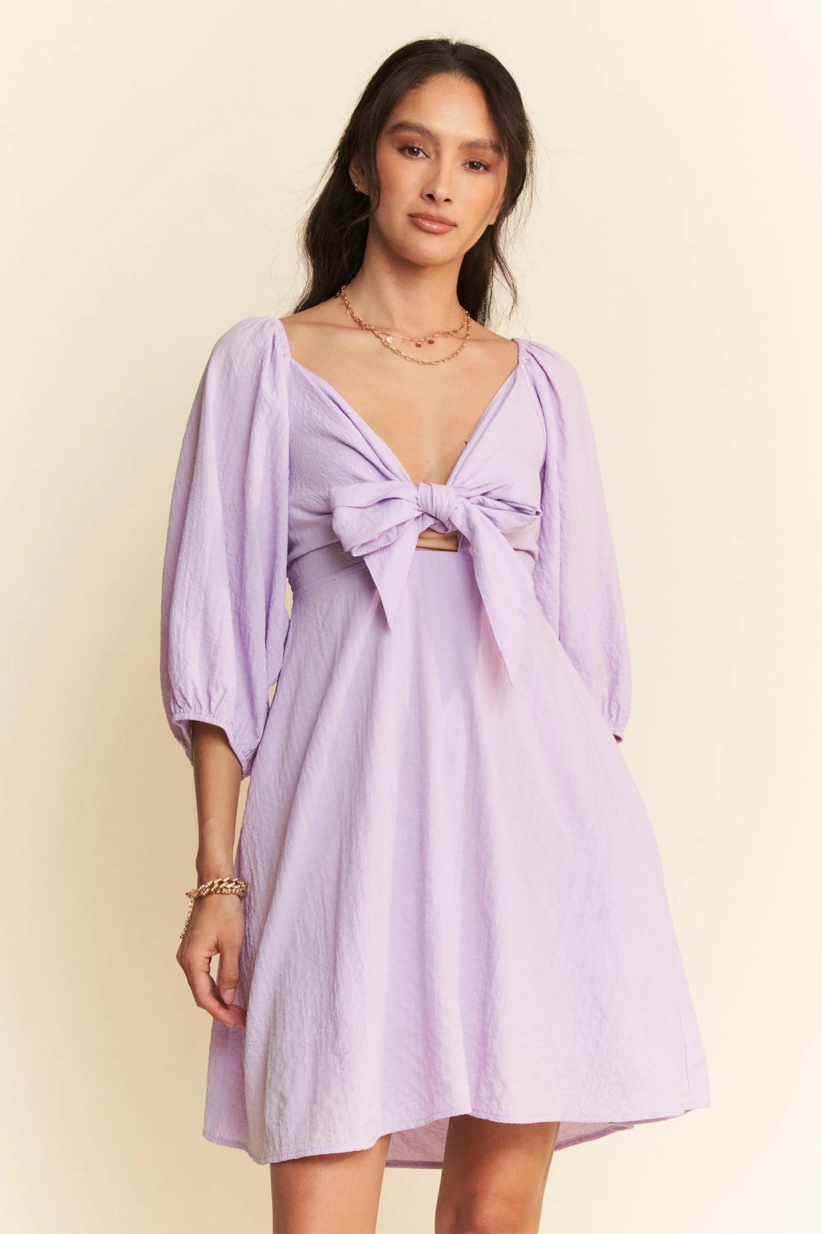 Davi & Dani Self-Tie Puff Sleeve Smocking Open Back Mini Dress - Sydney So Sweet