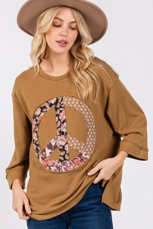 SAGE + FIG Floral Peace Patch Round Neck Top - Sydney So Sweet