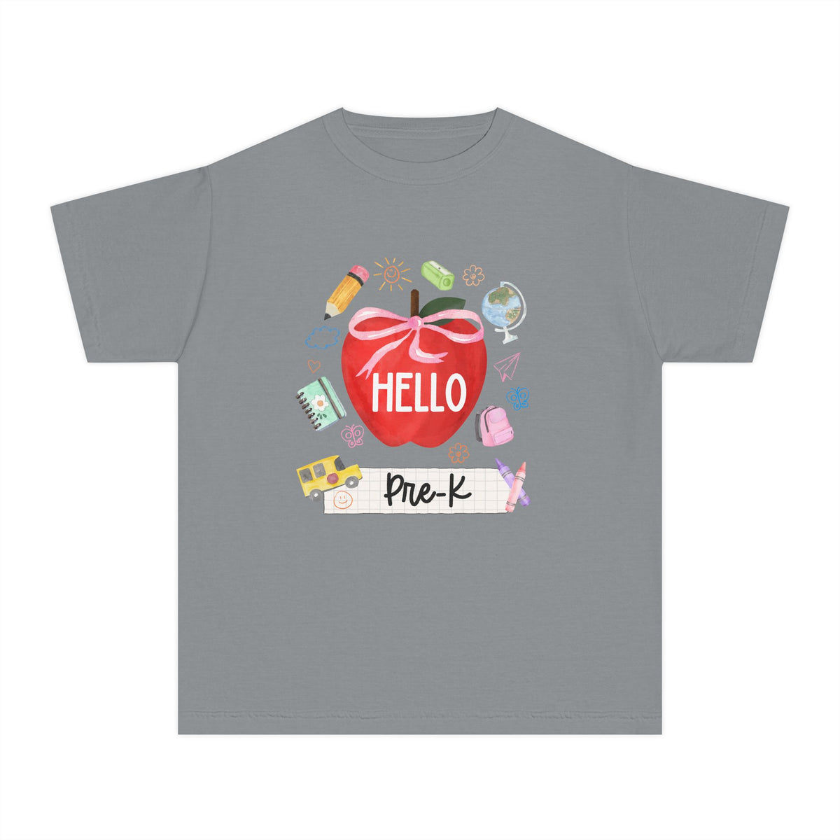 Hello Pre-K Preppy Coquette Apple Graphic Tee Back to School Pre-K T-Shirt