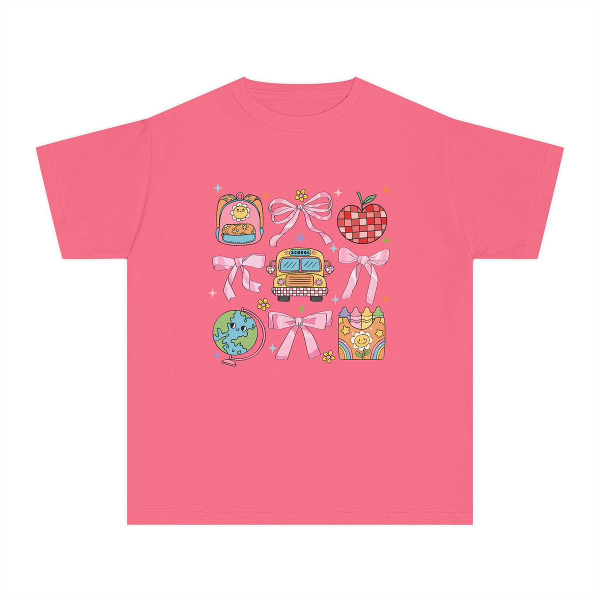 Coquette Back to School Bow Graphic Tee Kids Preppy Cute T-Shirt