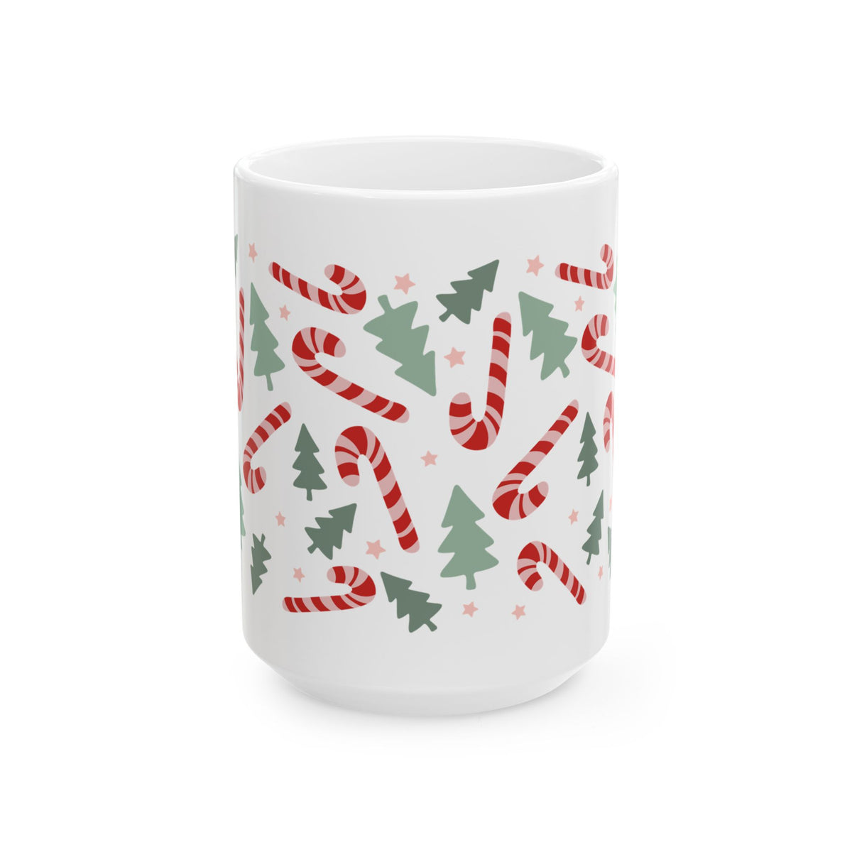 Candy Canes & Christmas Trees Ceramic Mug Coffee Cup (11oz & 15oz)