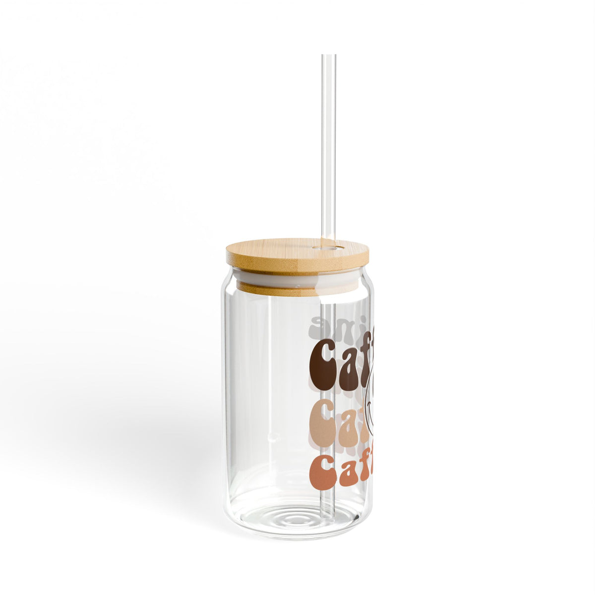 Caffeine Smile Sipper Glass 16oz Reusable Drink Jar with Lid & Straw