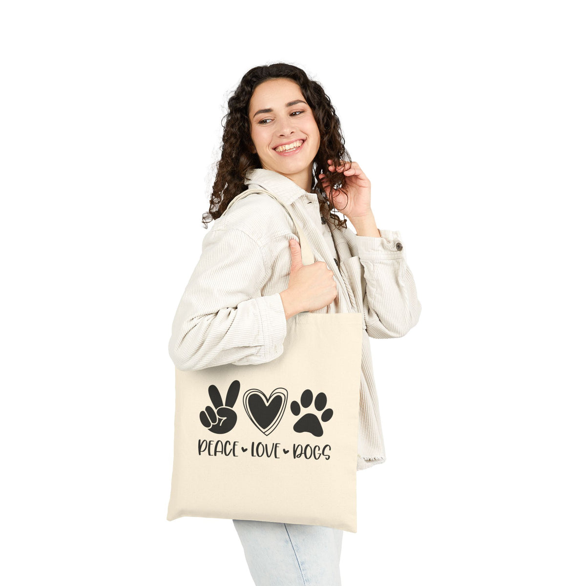 Peace • Love • Dogs Cotton Canvas Bag Cute Dog Lover Market Tote