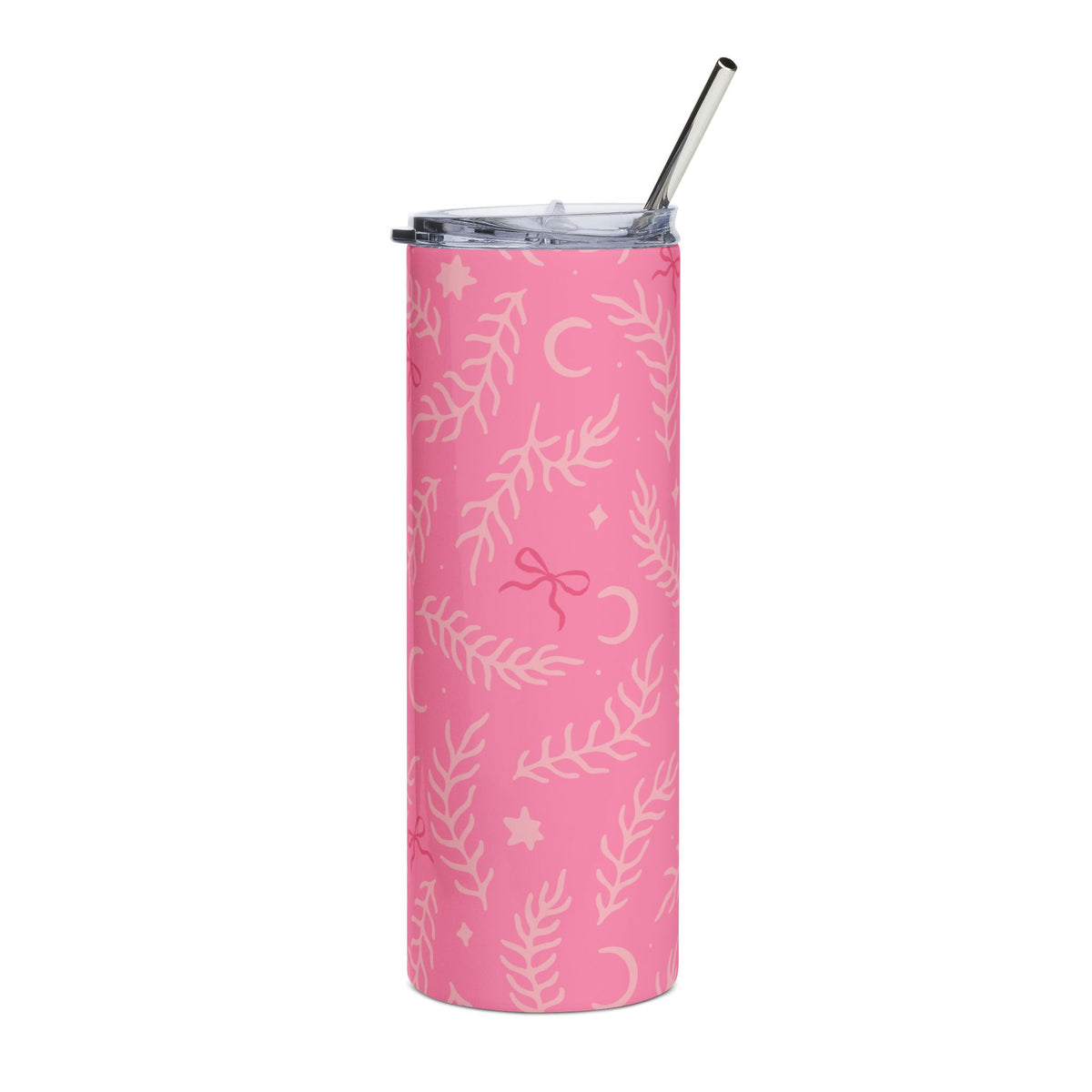 Pink Floral Leaf Celestial 20oz Pink Stainless Steel Insulated Tumbler Travel Cup