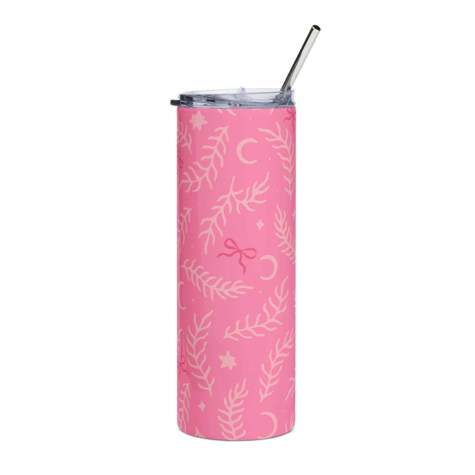 Pink Floral Leaf Celestial 20oz Pink Stainless Steel Insulated Tumbler Travel Cup
