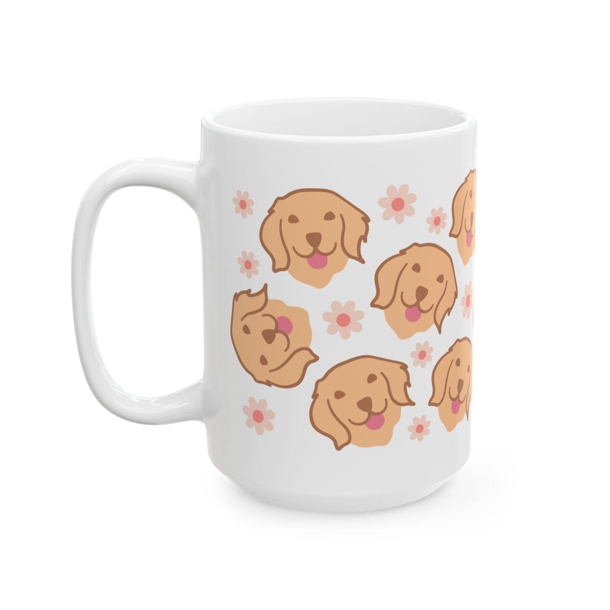 Golden Retriever Pattern Ceramic Mug — Cute Dog & Flowers Coffee Cup (11oz, 15oz)