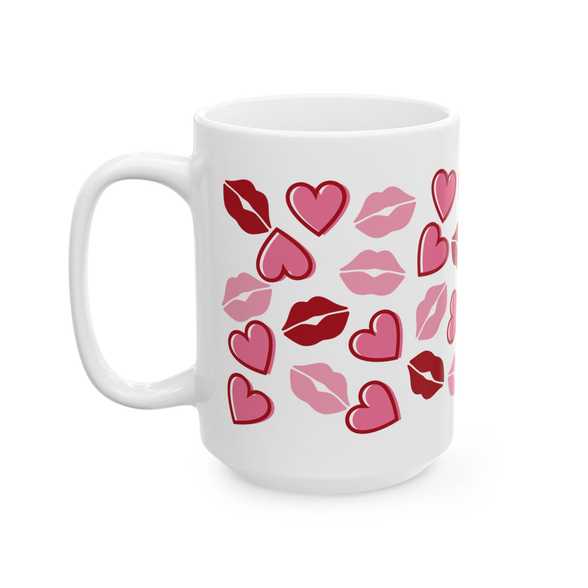 Kisses Lips & Hearts Mug — Cute Valentine’s Day Coffee Cup (11oz & 15oz)