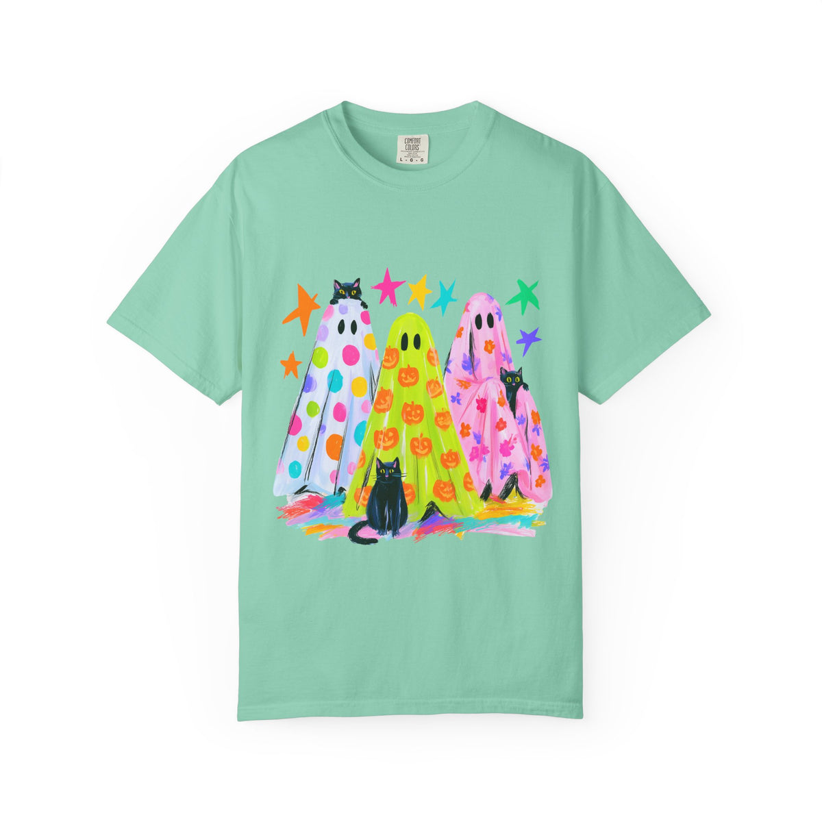 Colorful Polka Dot Halloween Ghost T-Shirt Fun Graphic Tee