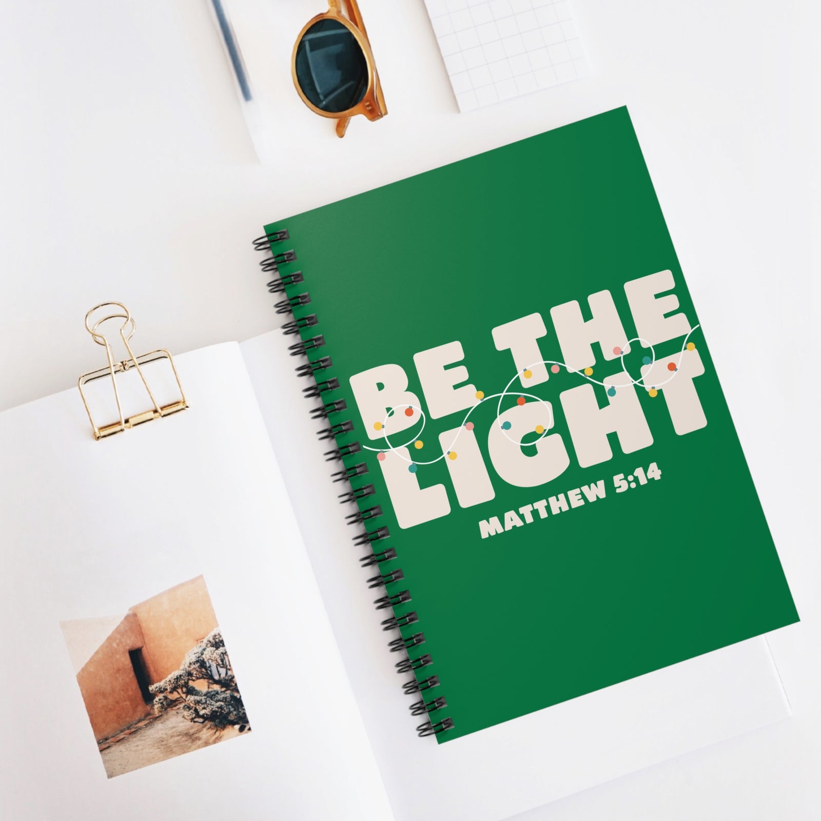 Be The Light Spiral Ruled Notebook Matthew 5:14 Christian Journal