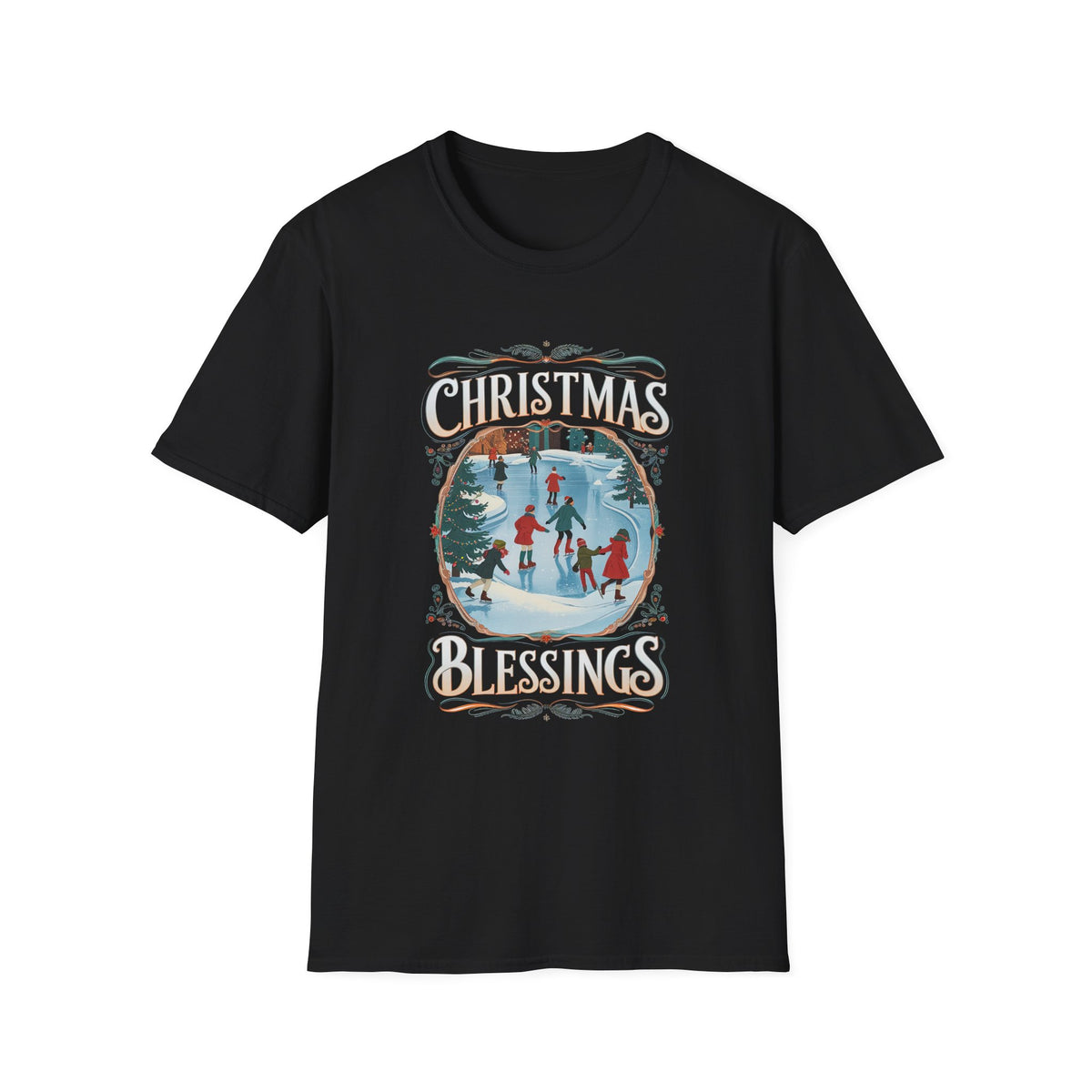 Christmas Blessings Ice Skating Tee Nostalgic Graphic T-Shirt