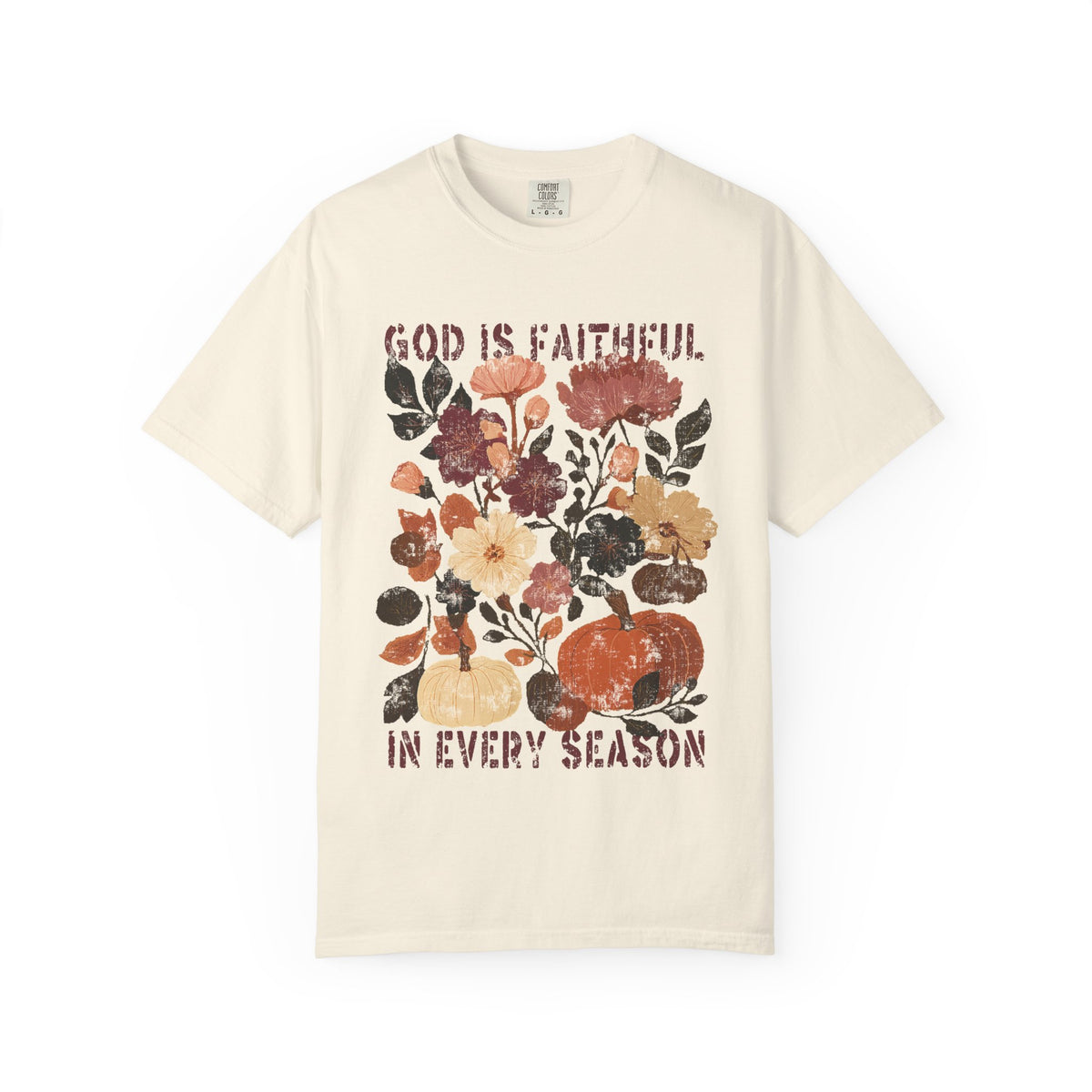 God is Faithful Floral Pumpkin T-Shirt Christian Distressed Fall Graphic Tee