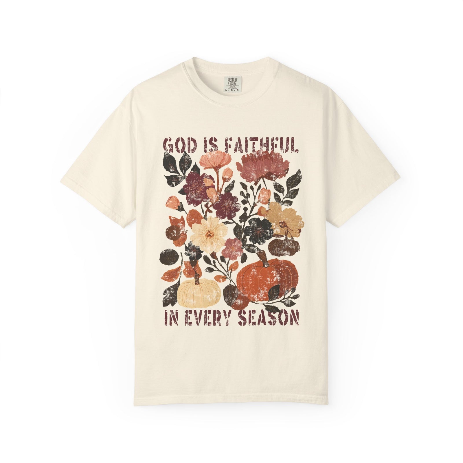 God is Faithful Floral Pumpkin T-Shirt Christian Distressed Fall Graphic Tee