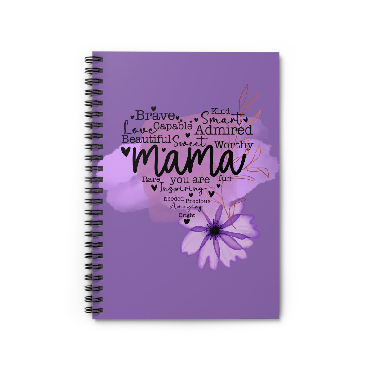 Purple Watercolor Mama Floral Spiral Notebook Inspirational Journal for Mom