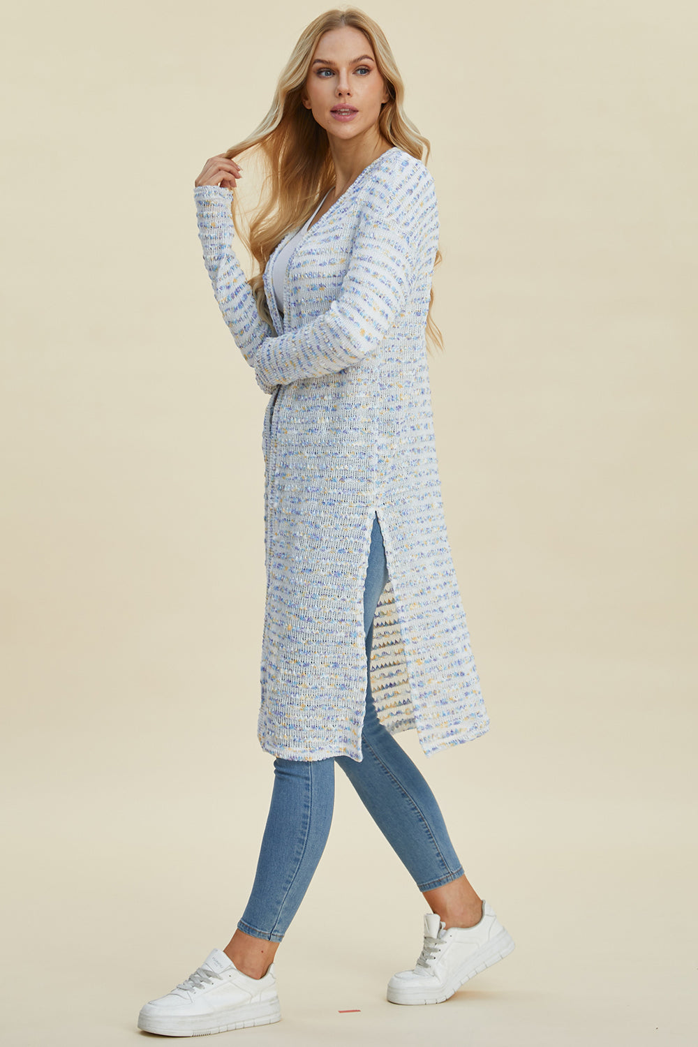 Double Take Full Size Open Front Longline Cardigan - Sydney So Sweet