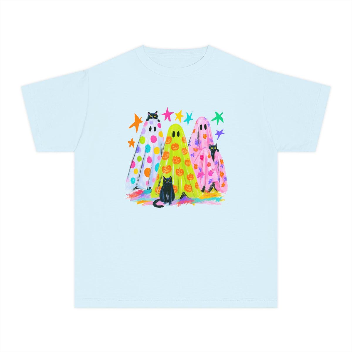 Colorful Polka Dot Halloween Ghost T-Shirt Fun Kids Graphic Tee