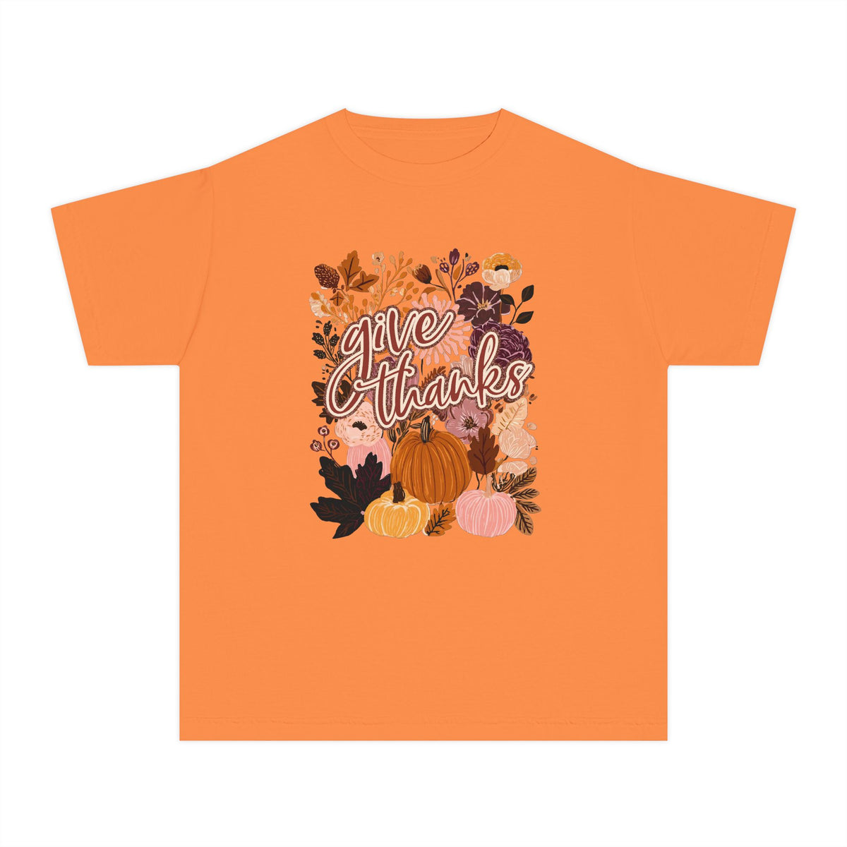 Give Thanks T-Shirt Fall Pumpkin Thanksgiving Kids Graphic Tee