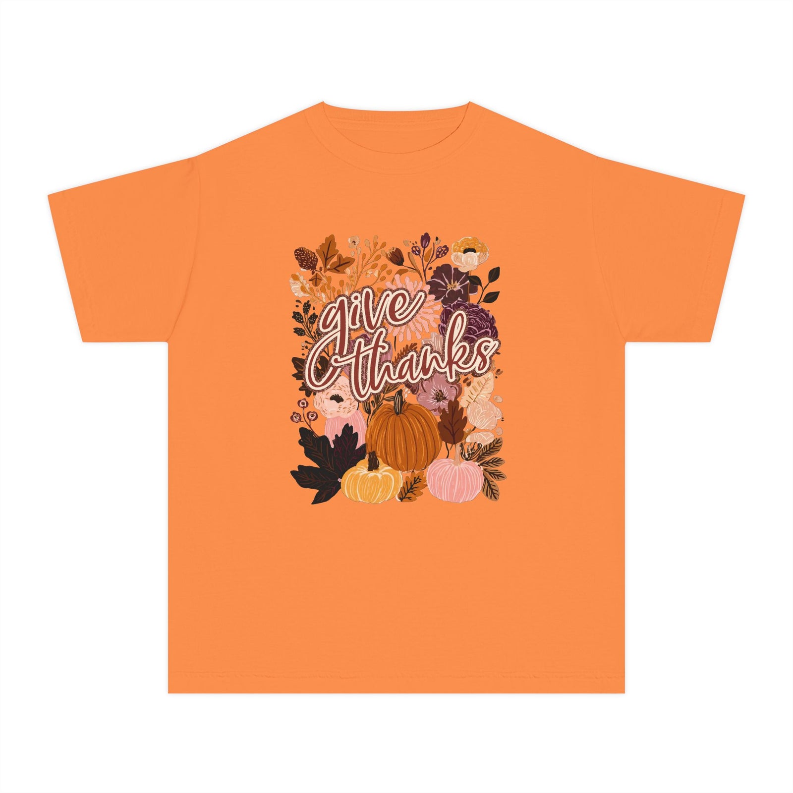 Give Thanks T-Shirt Fall Pumpkin Thanksgiving Kids Graphic Tee