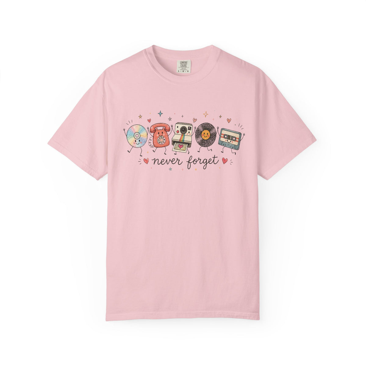 Retro Media Icons T-Shirt Nolstalgic Vintage Cassette Vinyl & Phone Tee