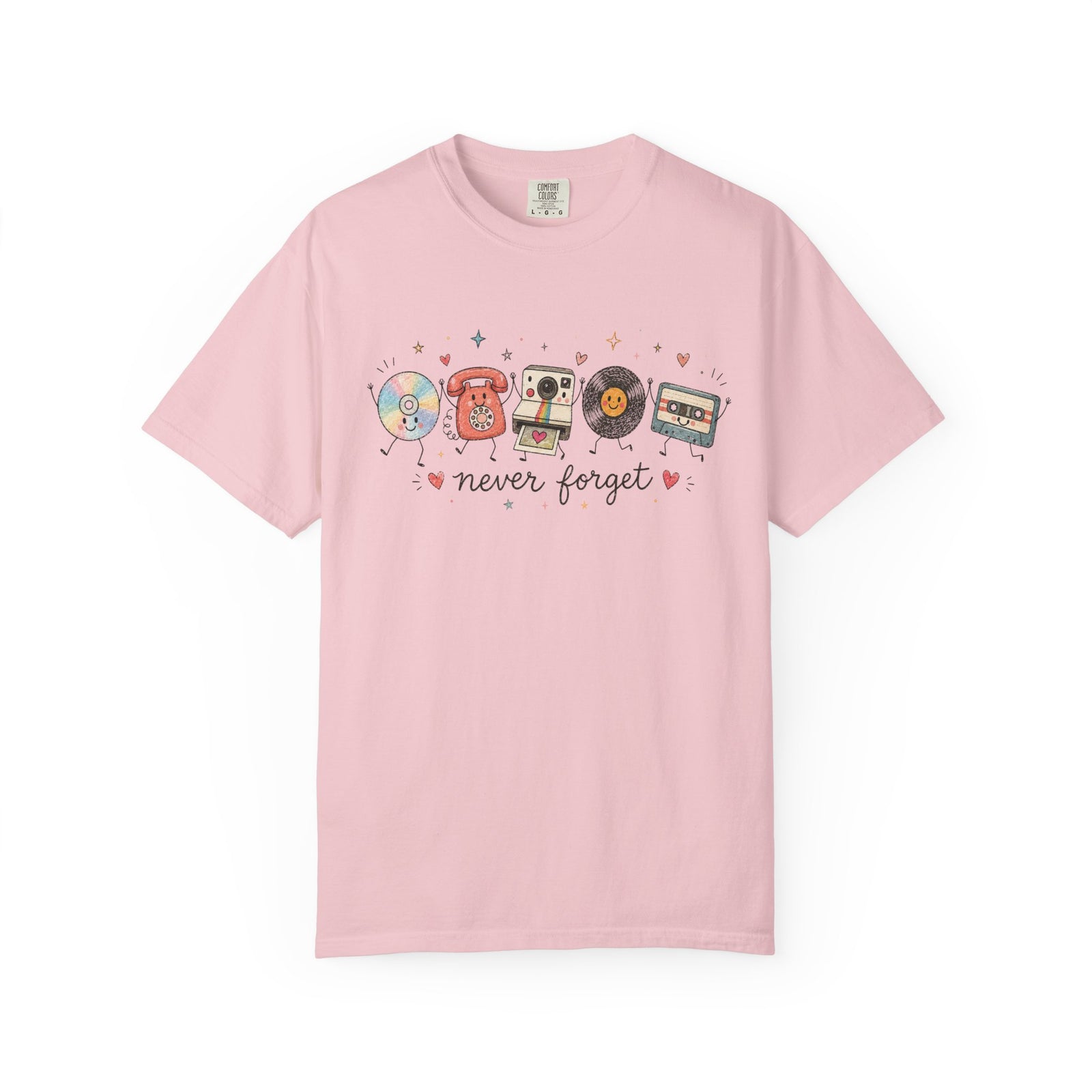 Retro Media Icons T-Shirt Nolstalgic Vintage Cassette Vinyl & Phone Tee