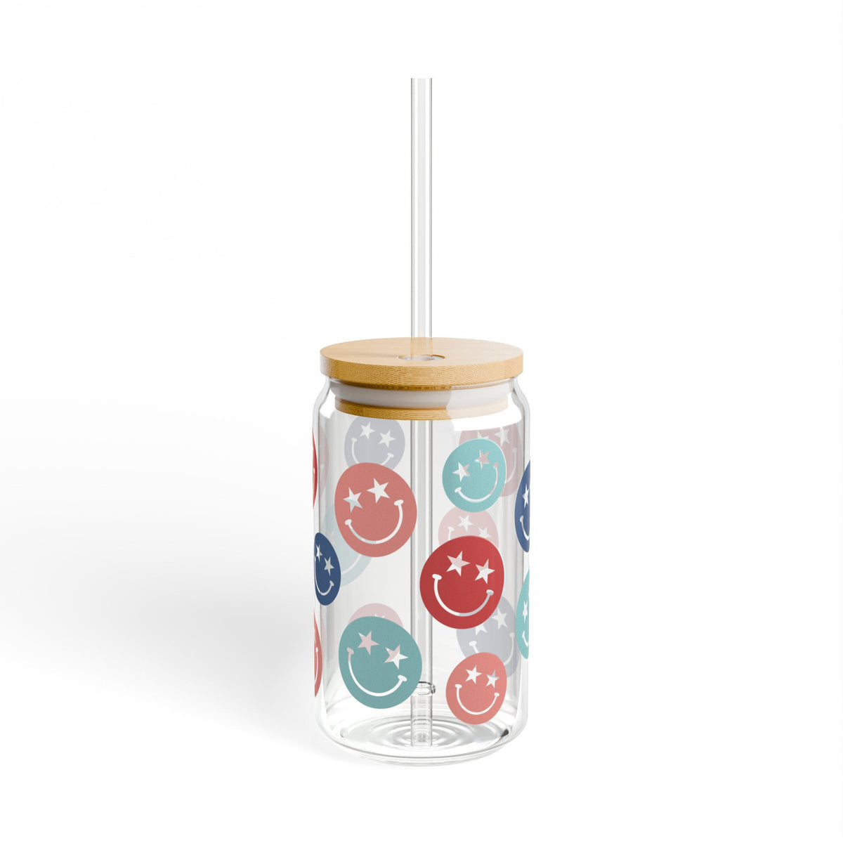 Star Smiley Tumbler Sipper Glass 16oz — Reusable Drink Jar with Lid & Straw