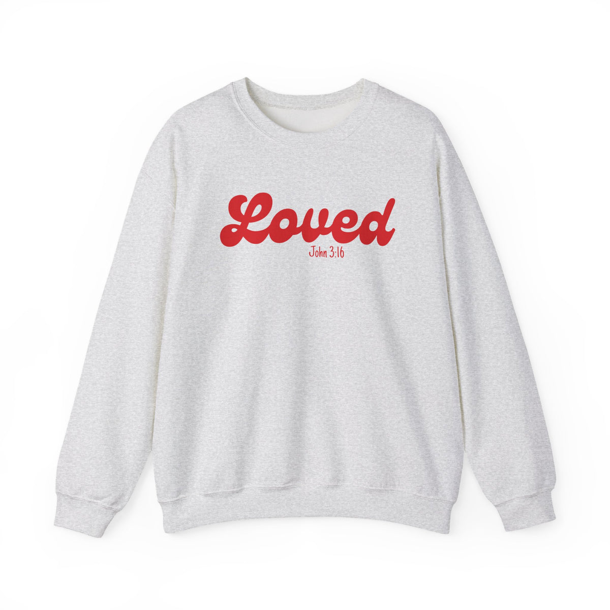Loved John 3:16 Retro Script Christian Pullover Heavy Blend Women's Cozy Crewneck