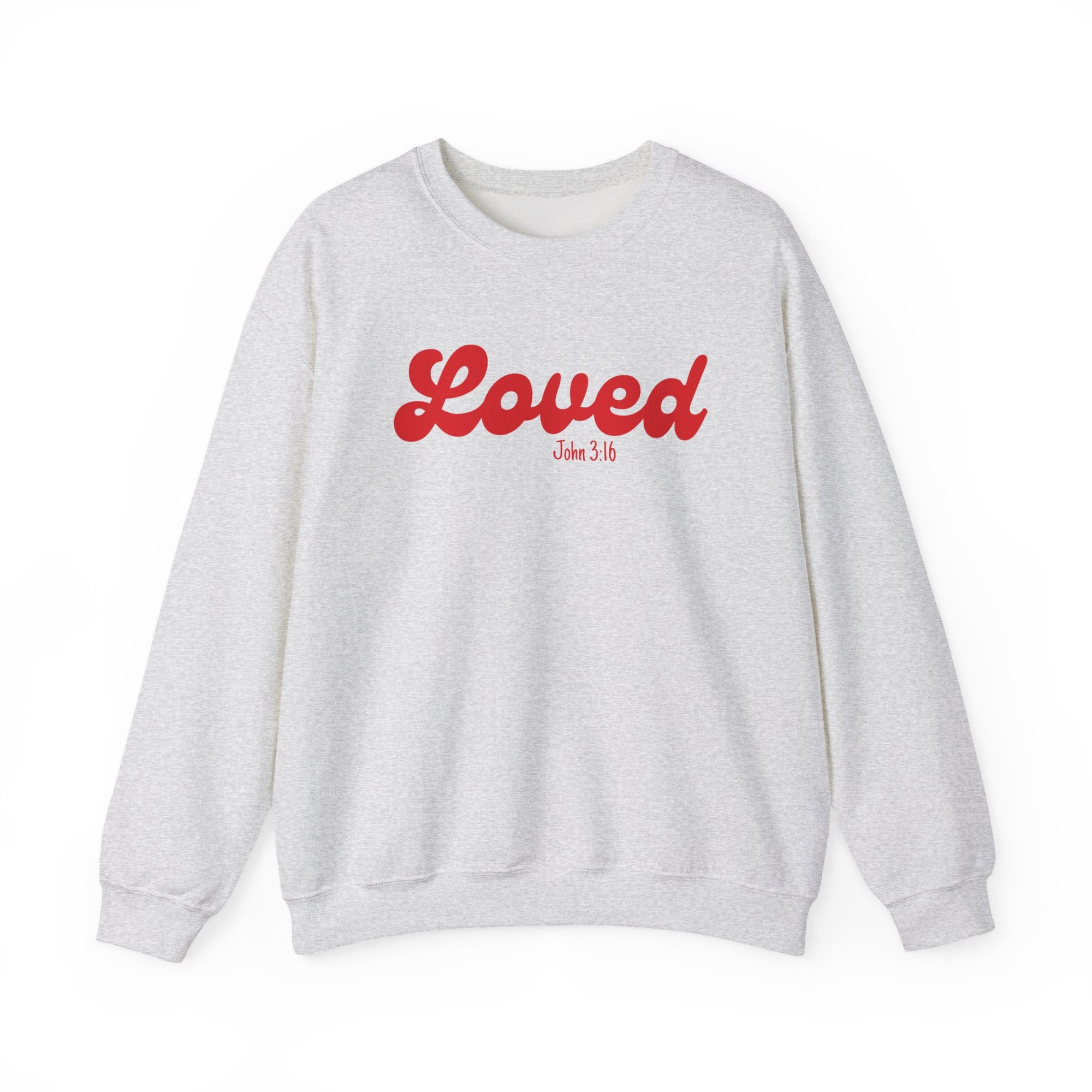 Loved John 3:16 Retro Script Christian Pullover Heavy Blend Women's Cozy Crewneck