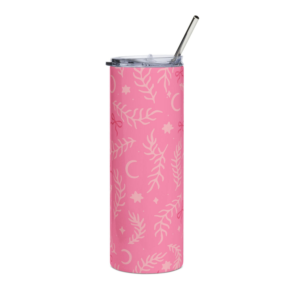 Pink Floral Leaf Celestial 20oz Pink Stainless Steel Insulated Tumbler Travel Cup