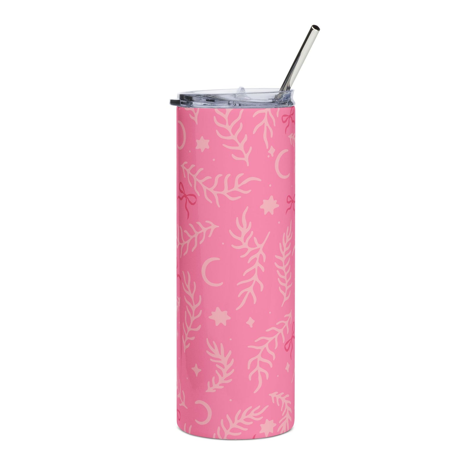 Pink Floral Leaf Celestial 20oz Pink Stainless Steel Insulated Tumbler Travel Cup