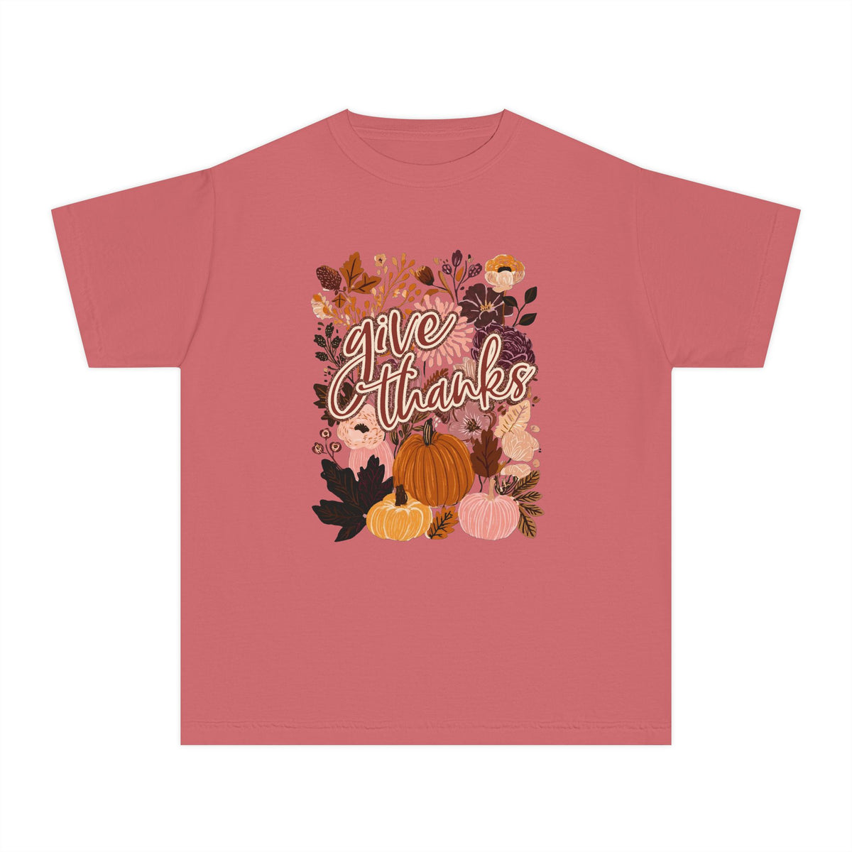 Give Thanks T-Shirt Fall Pumpkin Thanksgiving Kids Graphic Tee
