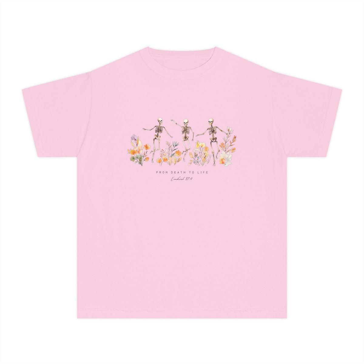 Floral Skeletons From Death to Life T-Shirt Halloween Kids Christian Graphic Tee