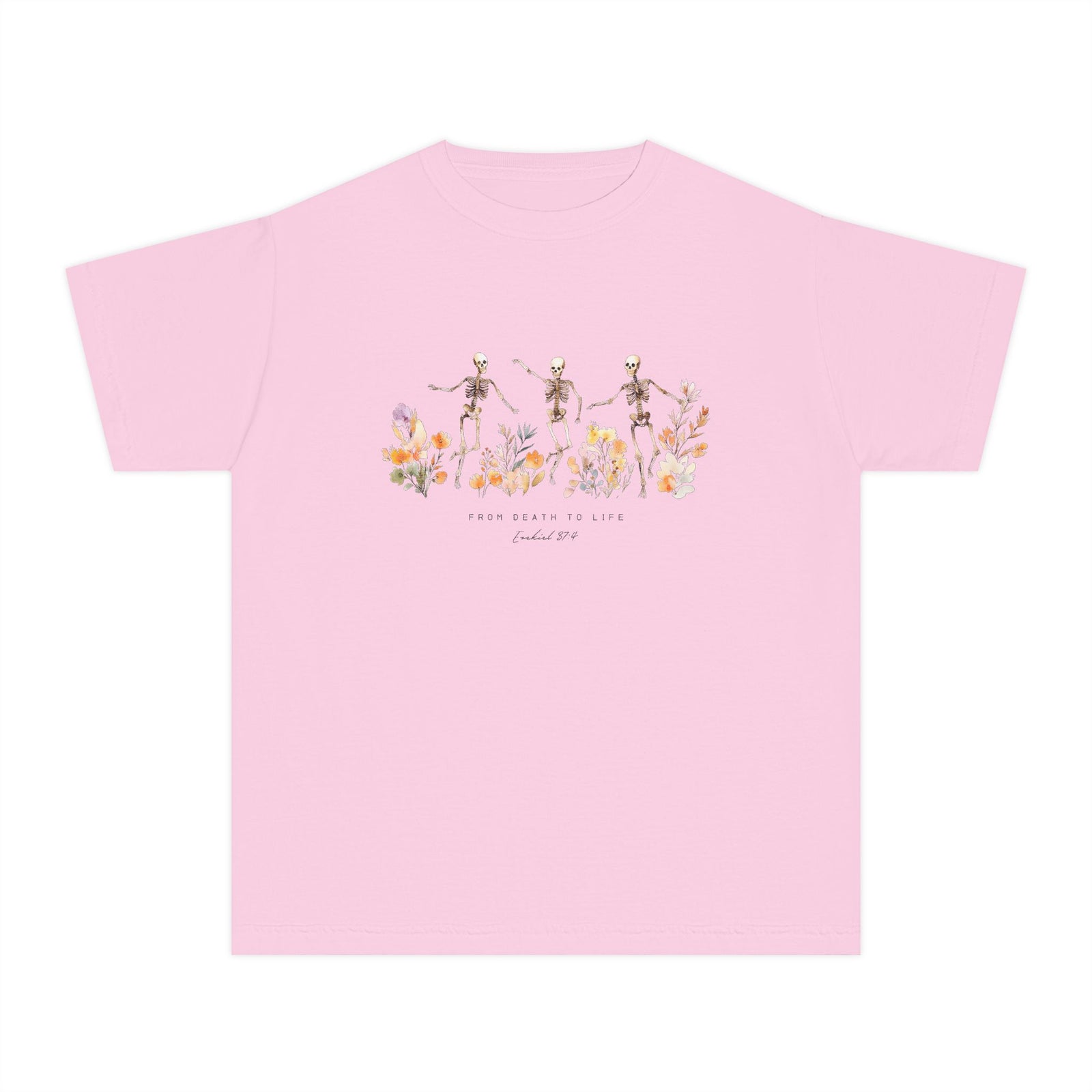 Floral Skeletons From Death to Life T-Shirt Halloween Kids Christian Graphic Tee