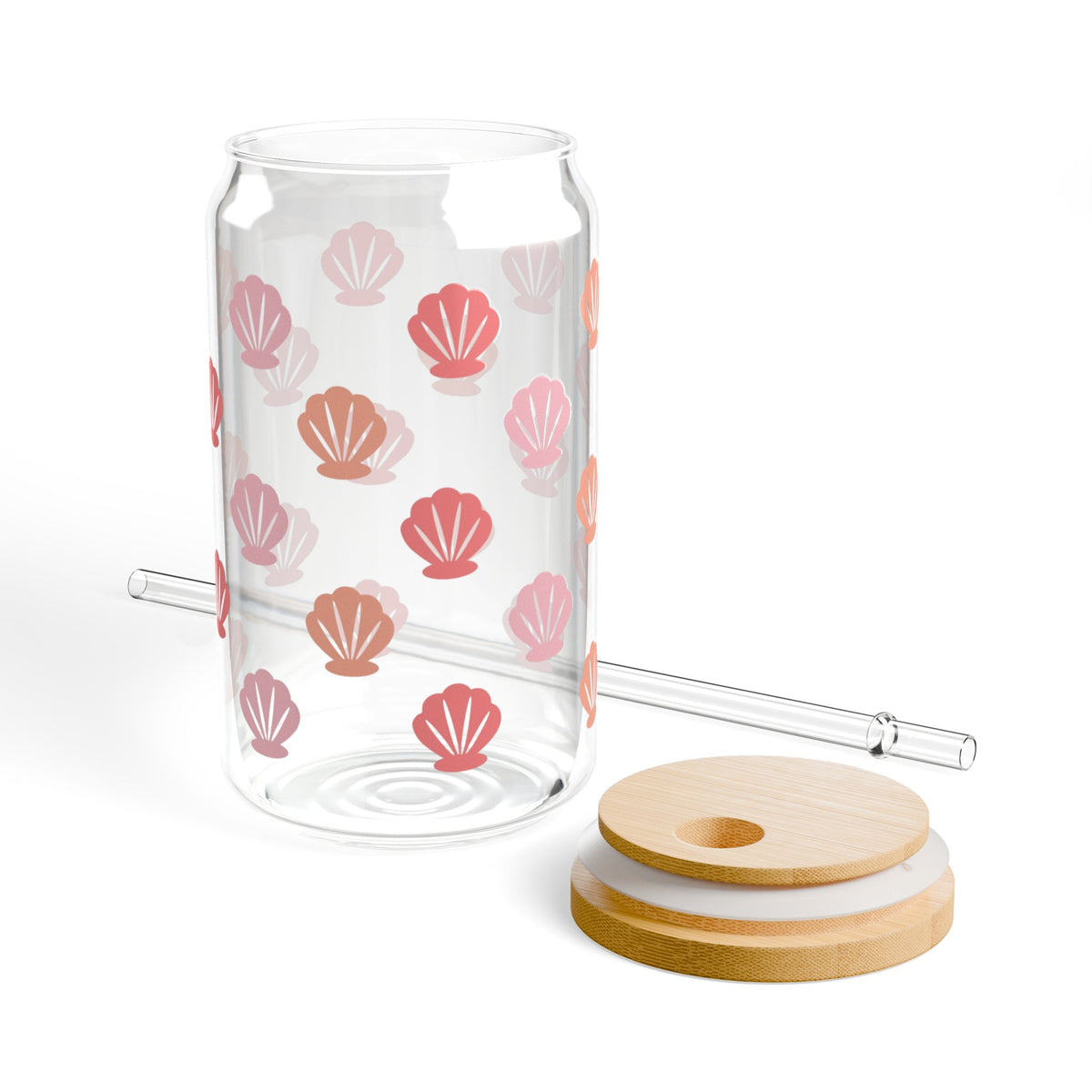 Mini Shells Tumbler Sipper Glass 16oz — Reusable Drink Jar with Lid & Straw