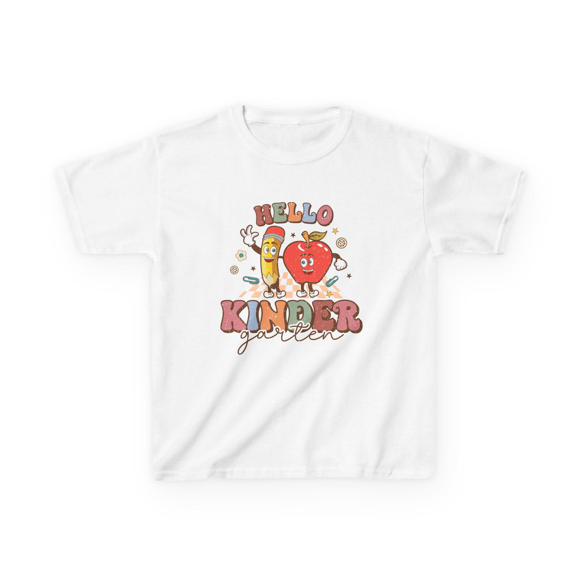 Hello Kindergarten Cute Apple & Pencil Graphic Tee Back-to-School Kids T-Shirt
