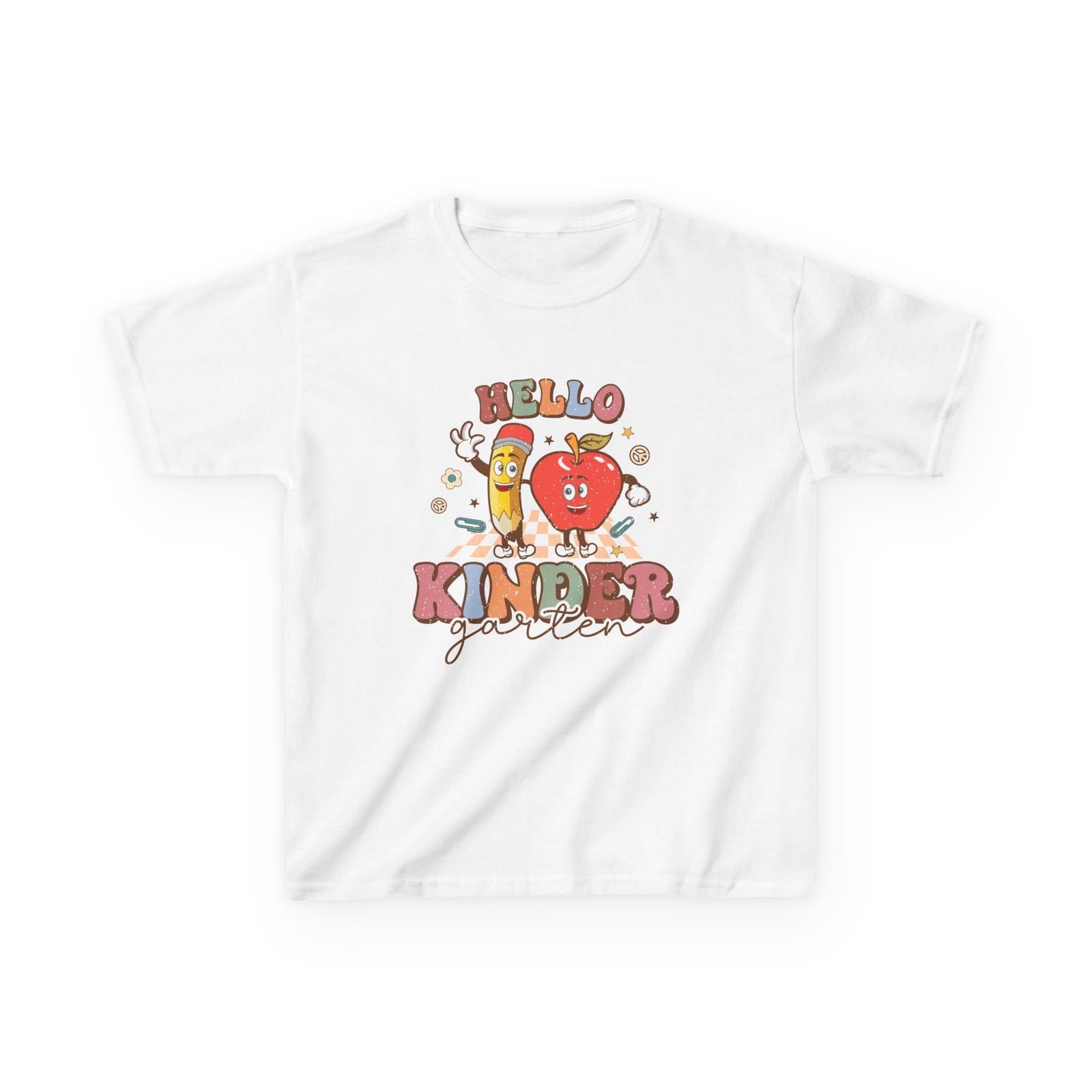 Hello Kindergarten Cute Apple & Pencil Graphic Tee Back-to-School Kids T-Shirt