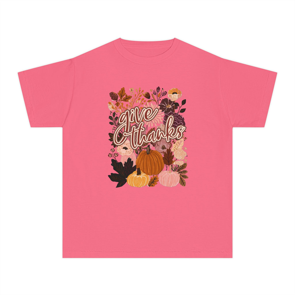 Give Thanks T-Shirt Fall Pumpkin Thanksgiving Kids Graphic Tee
