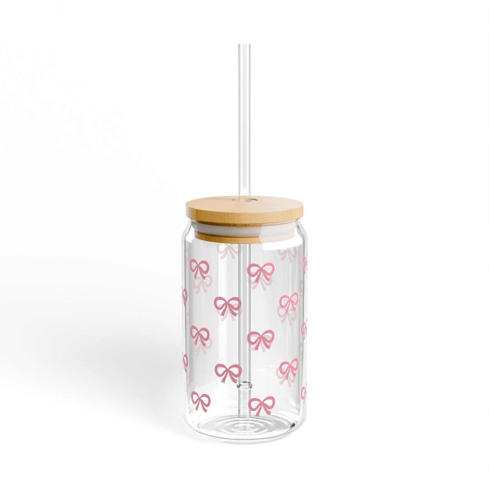 Mini Bows Dark Pink Sipper Glass 16oz — Reusable Drink Jar with Lid & Straw