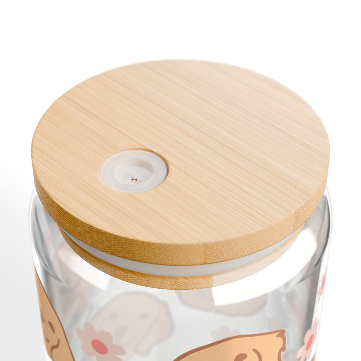 Cute Golden Retriever Sipper Glass 16oz — Reusable Drink Jar with Lid & Straw