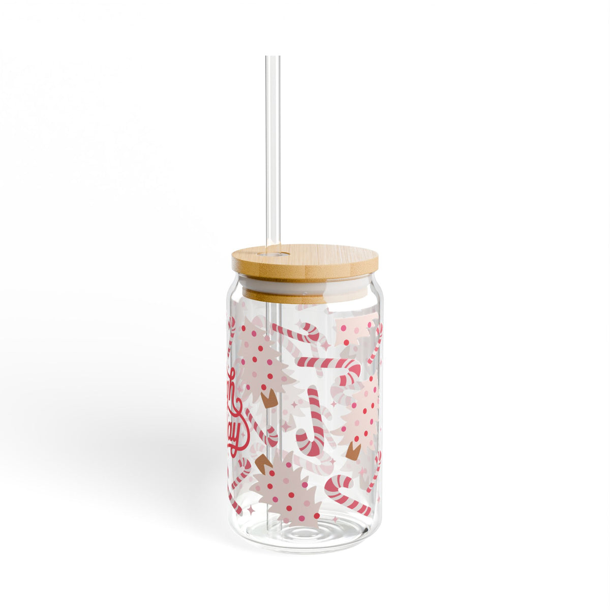 Sleight All Day Christmas Sipper Glass 16oz Reusable Drink Jar with Lid & Straw
