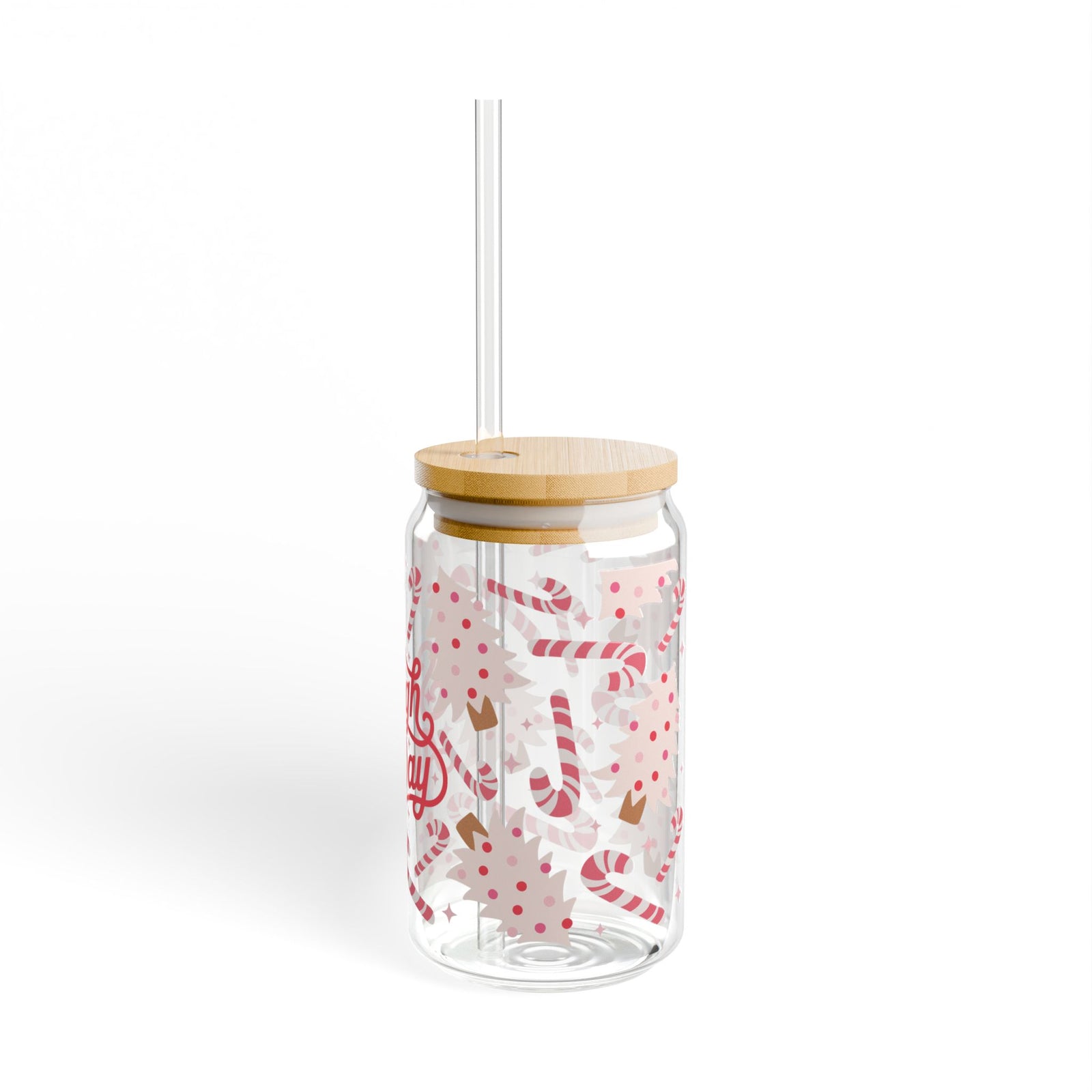 Sleight All Day Christmas Sipper Glass 16oz Reusable Drink Jar with Lid & Straw