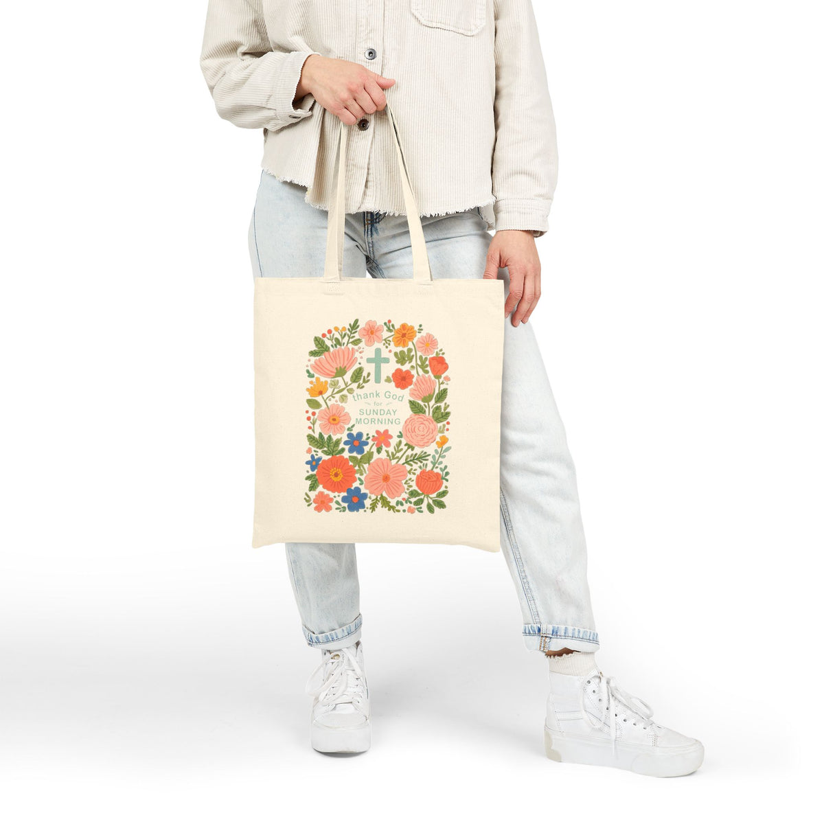 Thank God For Sunday Morning Christian Cotton Canvas Tote Bag