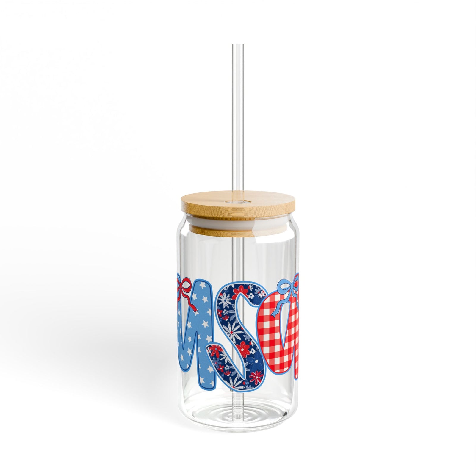 Patriotic USA Sipper Glass 16oz Reusable Drink Jar with Lid & Straw