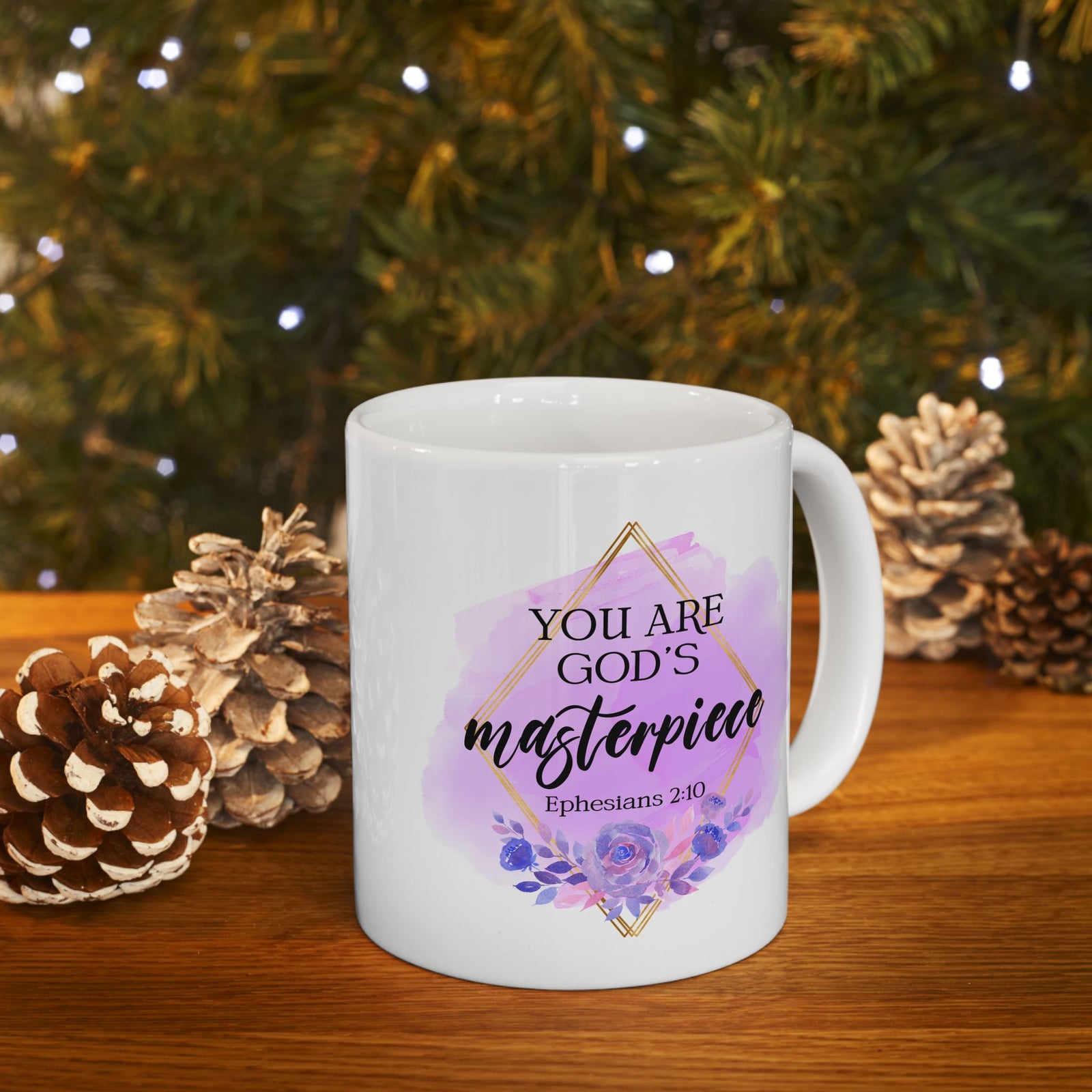 Ceramic Mug – Watercolor Floral You Are My God's Masterpiece Ephesians 2:10 Inspirational Coffee Cup (11oz, 15oz) - Sydney So Sweet
