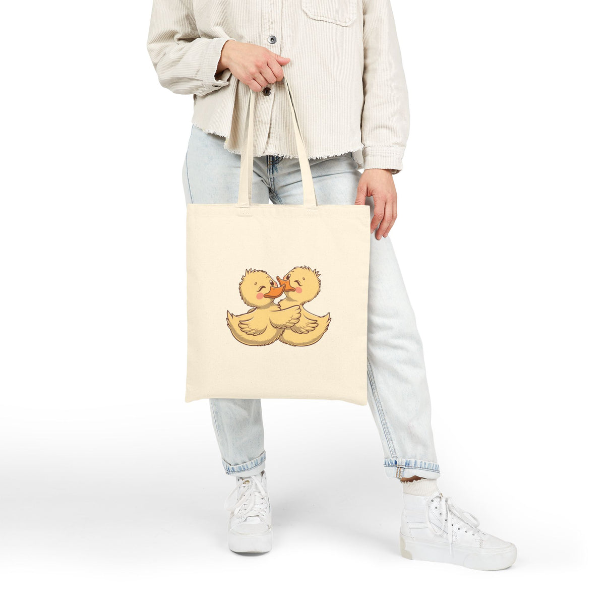 Kissing Ducklings Cute Animal Cotton Canvas Tote Bag