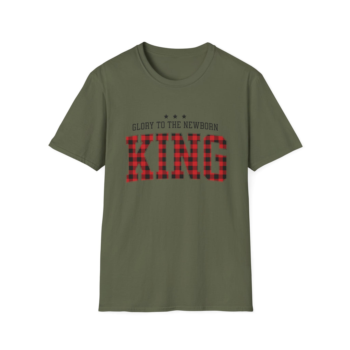 Glory to the Newborn King Christmas Season Unisex Tee Inspirational Buffalo Plaid T-Shirt