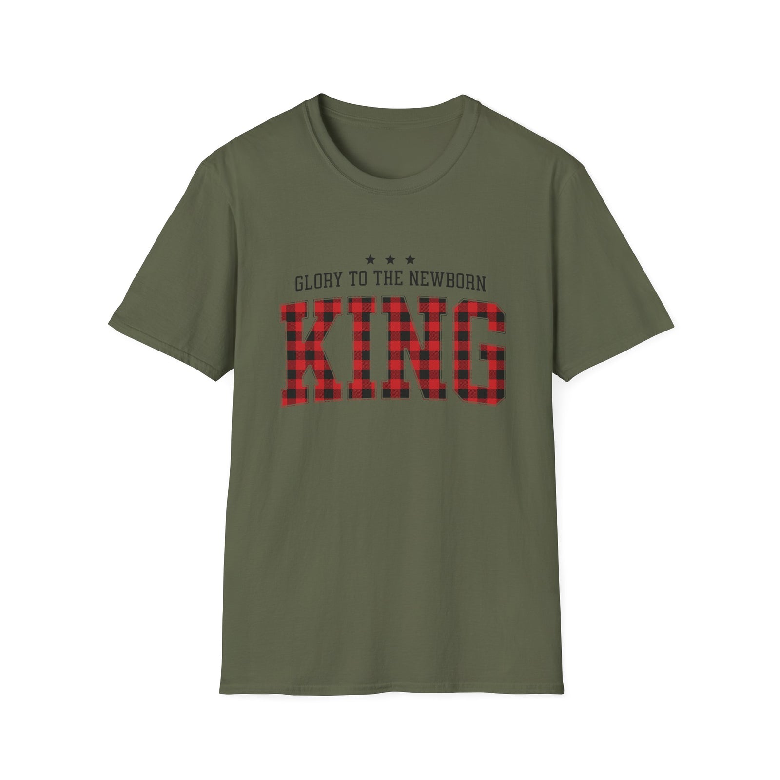Glory to the Newborn King Christmas Season Unisex Tee Inspirational Buffalo Plaid T-Shirt